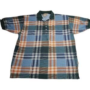 VTG 90's Benchline Mens Size Medium Green Brown Checker Short Sleeve Polo Shirt